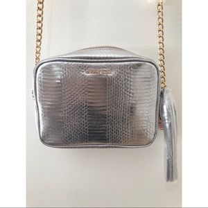 BRAND NEW Silver Victoria’s Secret Fashion Show Crossbody Bag W/ Gold Chain